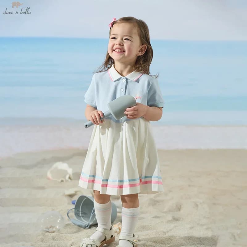 Dave Bella Girl Dress in college style, delicate, sweet, cute, casual, for parties, outdoor summer, pleated skirt for children DB 2251386