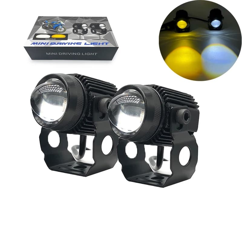 Waterproof Super Bright Double Color Motorcycle LED Headlight Mini Projector Lens Car ATV Driving Fog light Auxiliary Spotlight