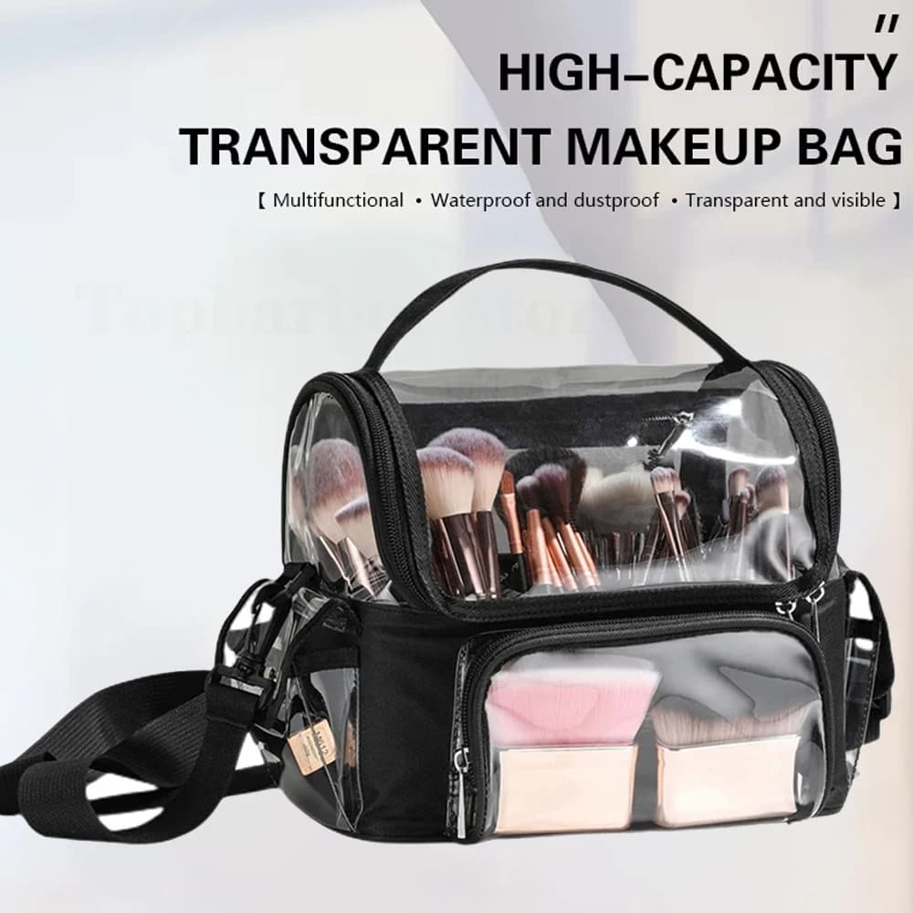 Makeup Brushes Backpack Travel Case for Makeup Organizer Bag Transparent Waterproof Cosmetic Organizer with Adjustable Shoulder Splitter