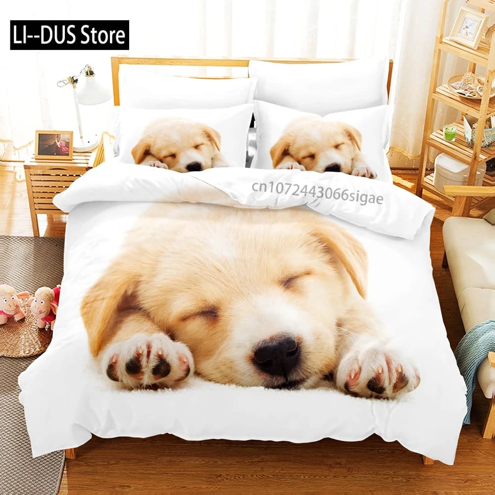 Set biancheria da letto per cani carino Set letto singolo doppio completo Queen King Size Set letto per cani da compagnia Aldult Set copripiumino per camera da letto per bambini Stampa 3D 030