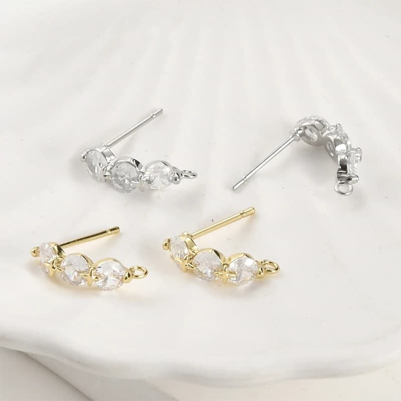 Orecchini a bottone in ottone placcato oro 4 pezzi 14 carati, perno in zircone con anello Gioielli fai da te che fanno risultati Accessori