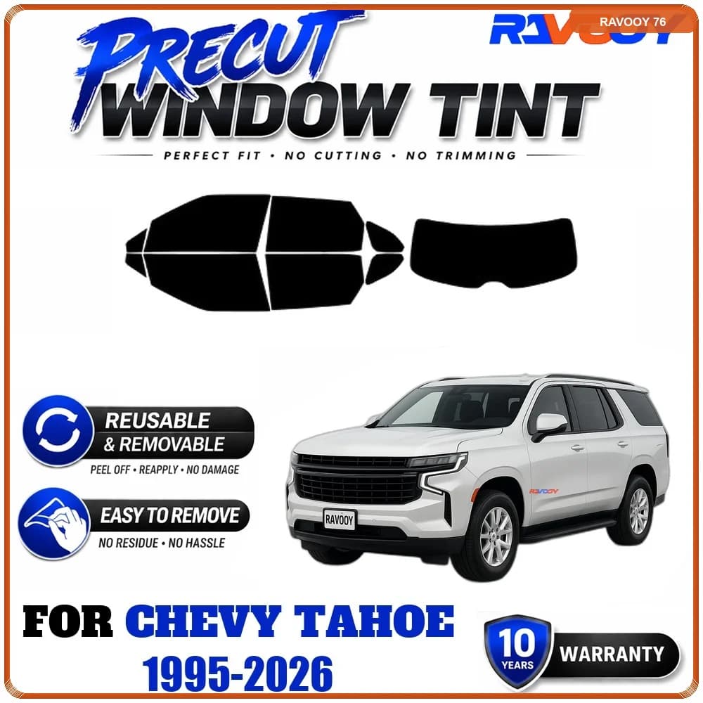 RAVOOY Precut Window Tint, Reusable Removable EPU Film, Custom Fit for Chevy Tahoe 1995-2026, UV Heat Protection