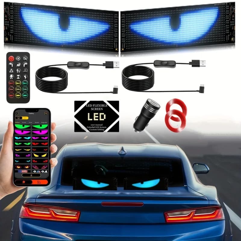 2 pezzi LED Matrix Panel Sign USB Power Devil's Eye Schermo flessibile Controllo app Illuminazione programmabile fai-da-te per accessori decorativi per auto