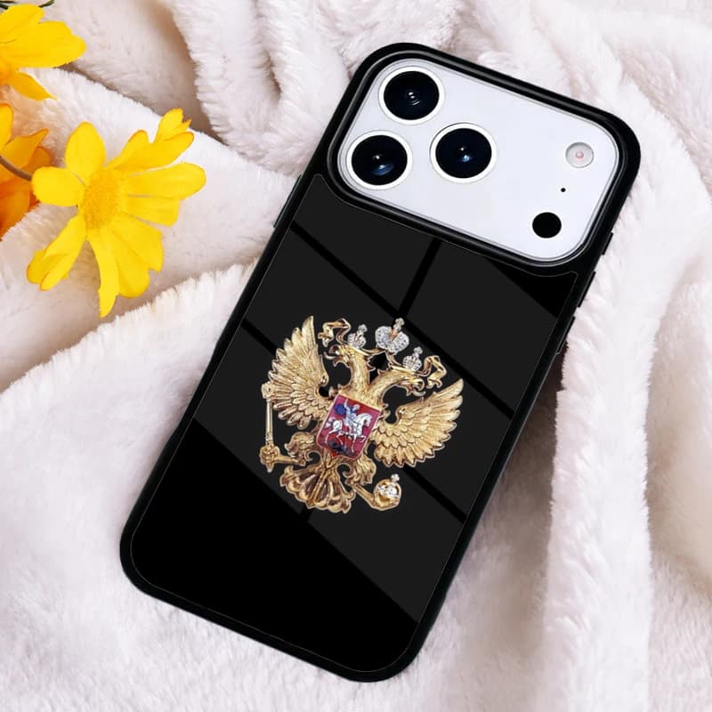 Cover per Telefono con Bandiera e Stemma Nazionale Russo per iPhone 11 12 13 14 15 16e 17 Pro Max e iPhone 17 Air