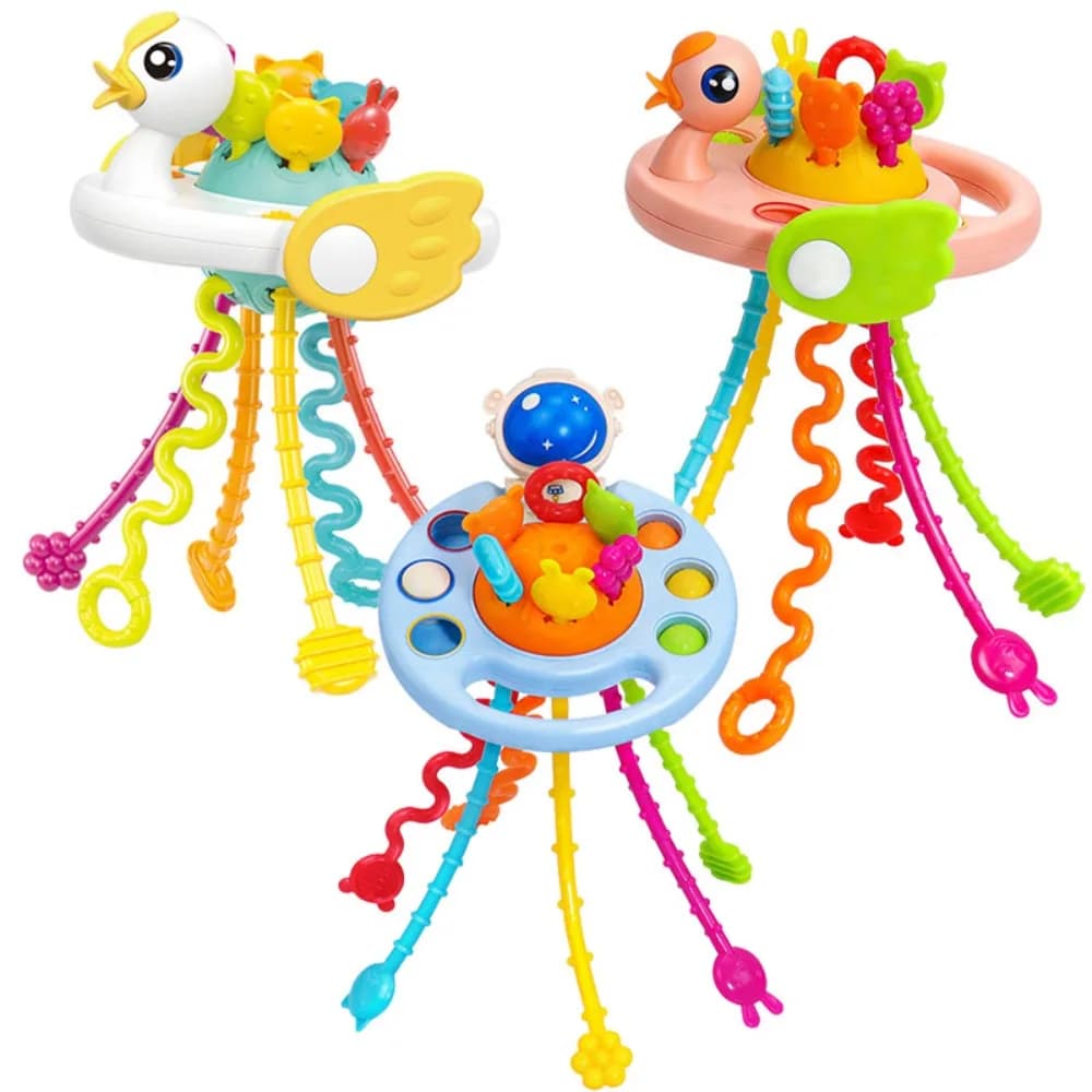 Essere pressato bollibile UFO Pull String 1-3 anni Giocattoli Montessori per bambini Sviluppare la dentizione Giocattoli sensoriali Giocattoli educativi per bambini Giocattolo per bambini