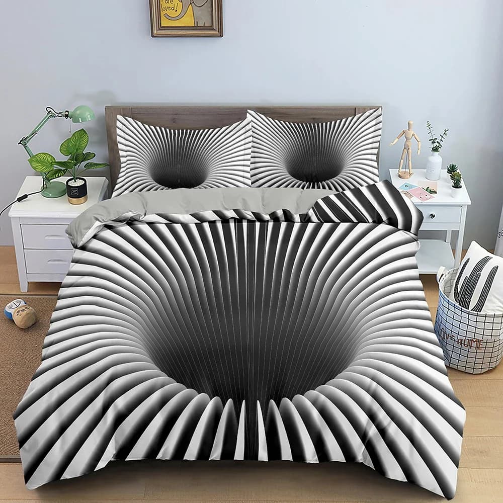 Copripiumino 3D Set di biancheria da letto doppia psichedelica Copripiumino di lusso con chiusura a cerniera 2/3 pezzi Set di trapunta in poliestere Queen Size
