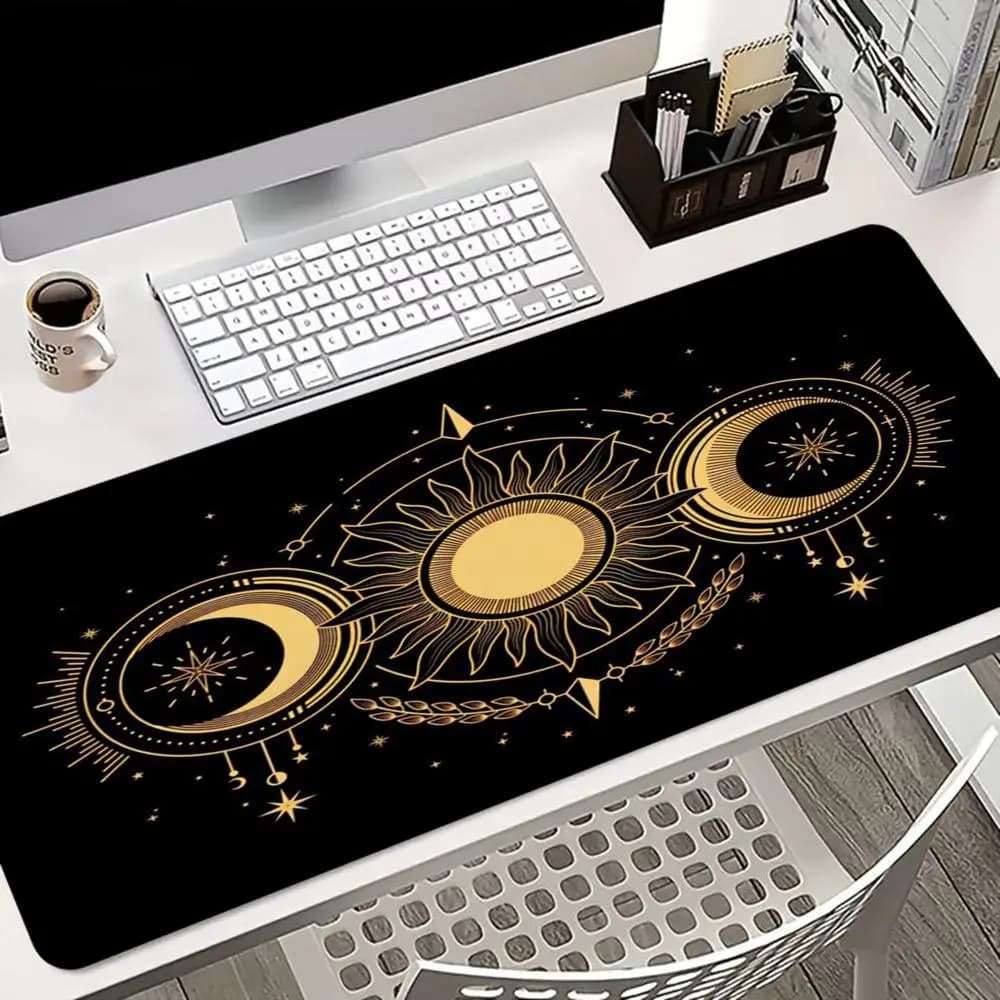 Sun Moon Celestial XXL Gaming Mouse Pad Anti-Slip Rubber Stitched Edge Waterproof Keyboard Desk Mat Home Office Decor Gift Pad