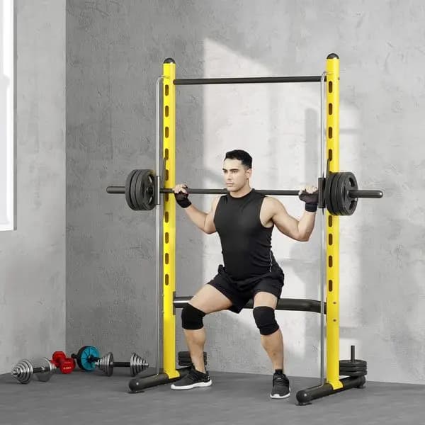 Rack for Squat with Barbar Traction and Panca Adjustable, Rack Multifunction for Pesi Lifting, Yellow