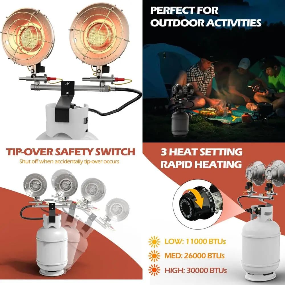 Portable 30,000 BTU propane tent heater, gas stove for outdoor/indoor use, camping, ice fishing, hiking with safety features (Ta