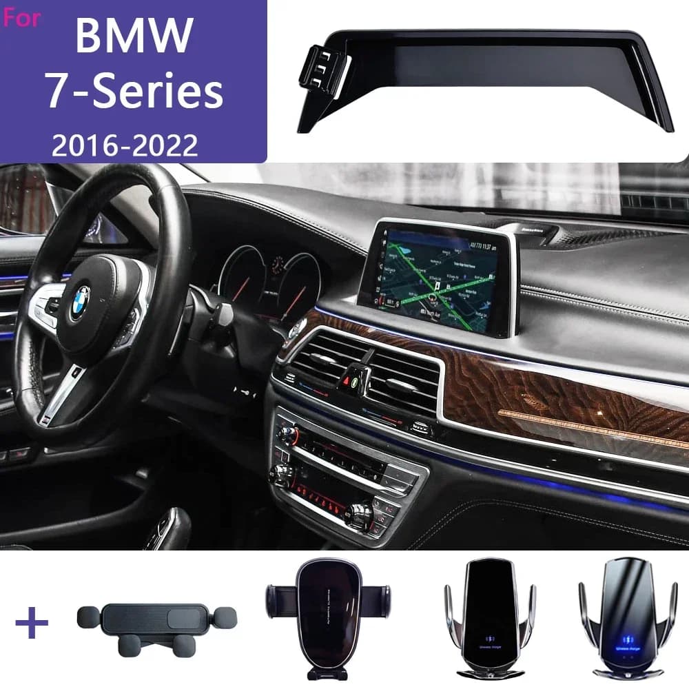 Supporto per telefono per auto per BMW Serie 7 G11 G12 2016 2017 2018 2019-2022 Schermo Base fissa Supporto di ricarica wireless Supporti per telefono cellulare