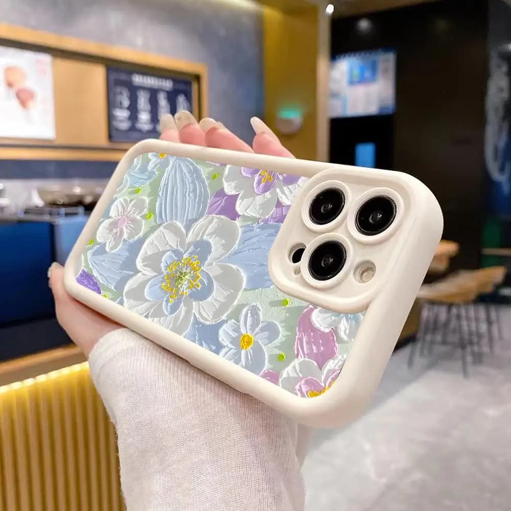 Cover per iPhone 17 16 15 14 13 12 11 Air Pro Max Plus in TPU Spesso con Motivo Floreale Dipinto a Olio, Custodia Colorata