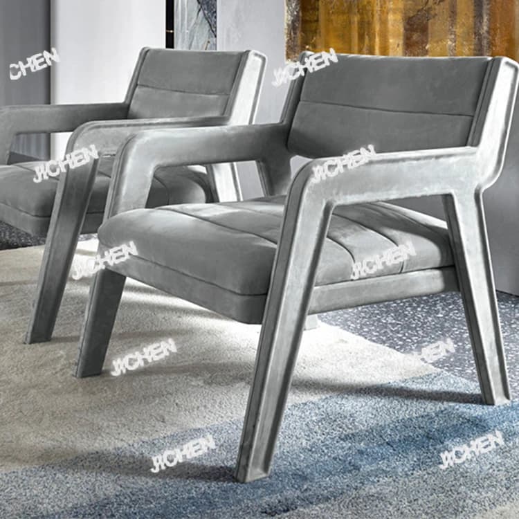 XHH Poltrona lounge moderna e minimalista con accento grigio con gambe e braccioli in legno per soggiorno, hotel o villa, sedia in stile tempo libero