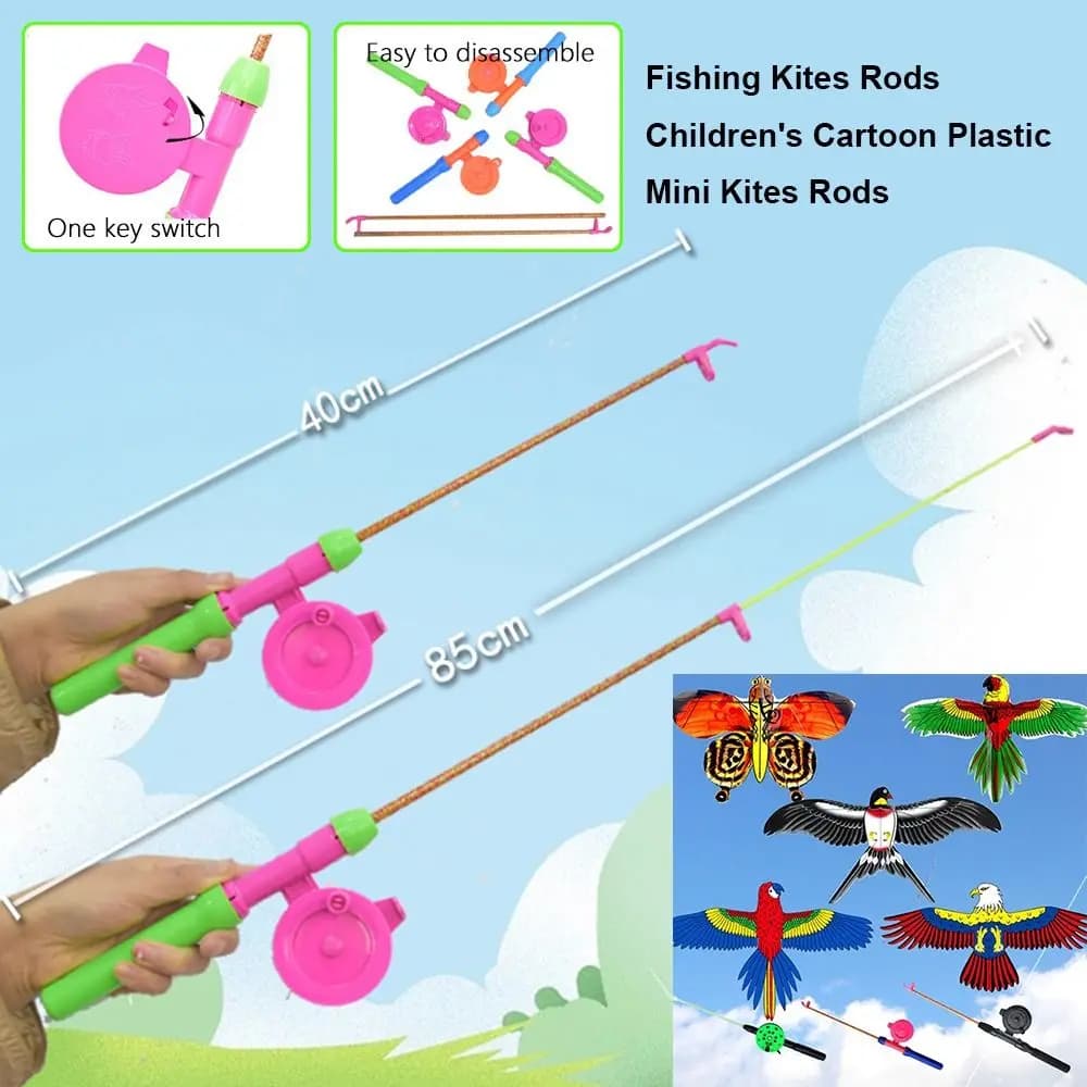 38 cm/58 cm/80 cm Bambini Aquiloni da pesca Canne Estensibili Cartoon Mini Aquiloni Canne Diversi stili con 50 metri Linea Canne da pesca