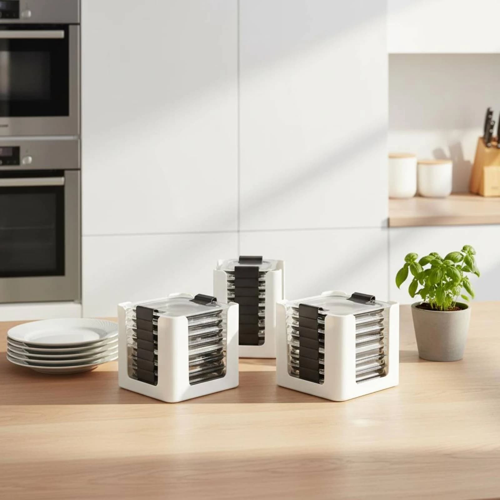 Set di 3 Organizzatori per Coperchi, Porta Coperchi Rettangolare per Contenitori Alimentari, Apertura Quadrata Arrotondata, Senza BPA, per Armadietti da Cucina