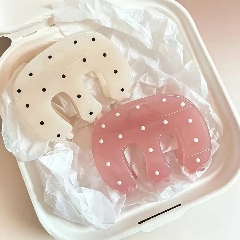 2 pieces of textured polka dot jelly color hair clips, versatile M-shaped clasp, fashionable shark clip