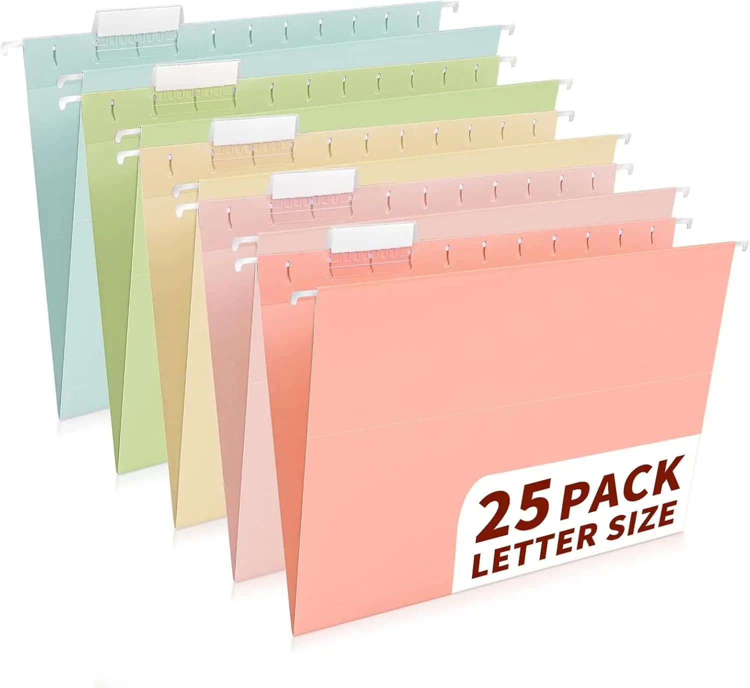Confezione da 25 Cartelle Sospese Pastello, Formato Lettera con Linguette, Etichette e Adesivi per Archiviazione Casa e Ufficio
