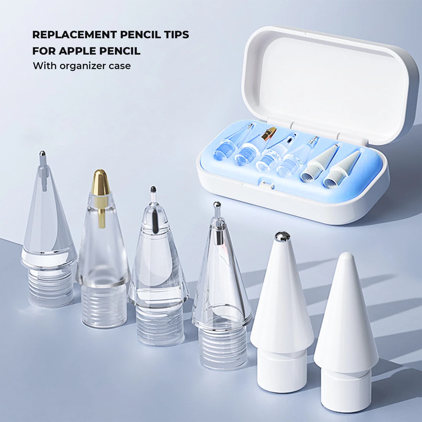 4/6 punte di ricambio per matita Apple Pencil Pro/2a generazione/1a generazione/USB-C, punte per iPad aggiornate con custodia.