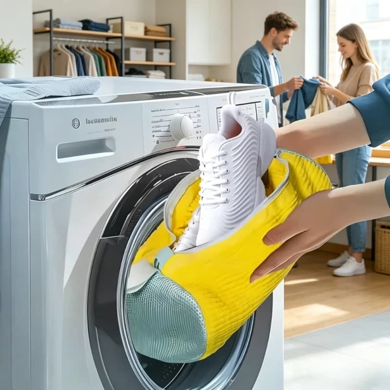 Set di 6 Sacchetti per Lavaggio Scarpe Giallo-Grigio, Fodera in Fibra Morbida, Accessorio Anti-Strappo e Anti-Deformazione per Uso Domestico