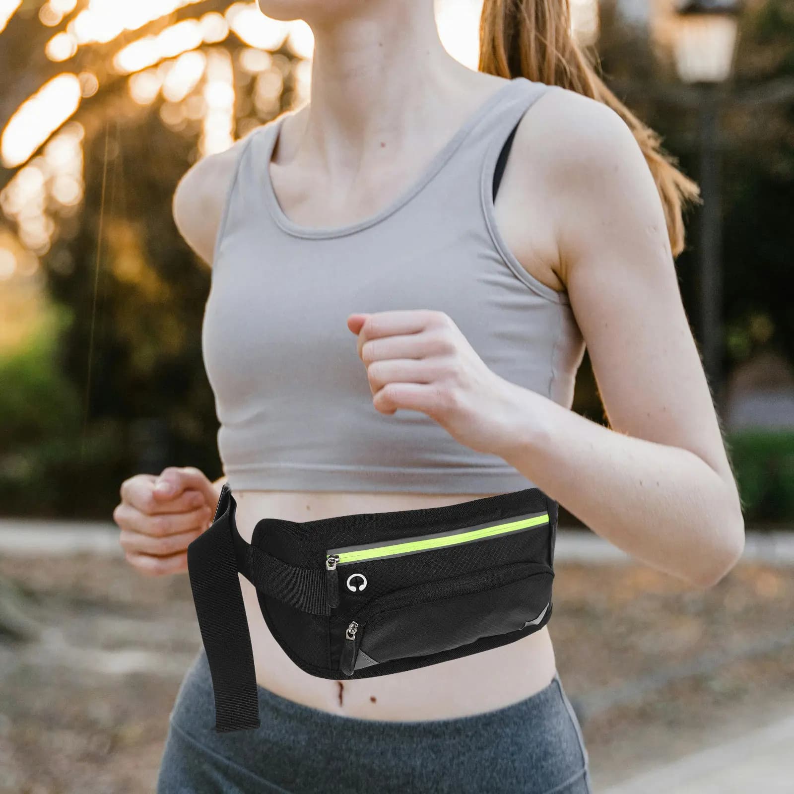 Black Sports Waist for Running, Hiking and Fitness, with Hinge, Phone Door, Adjustable Elastic, for Training