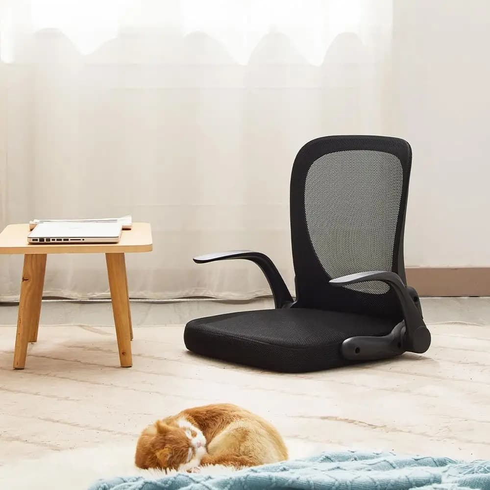 Ergonomic Mesh Chair with Adjustable Armrests and Padded Seat for Comfortable Gaming, Reading, and Meditation in Various Spaces