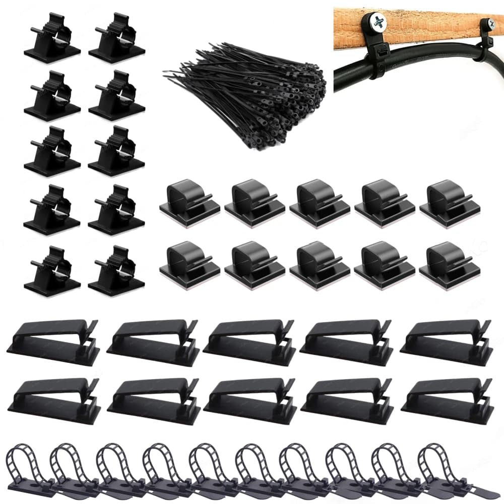140 Pcs Cable Organizer Set Cord Management Cable Ties Holder Adhesive Wire Clips For Car Home Office USB Cords Organiser