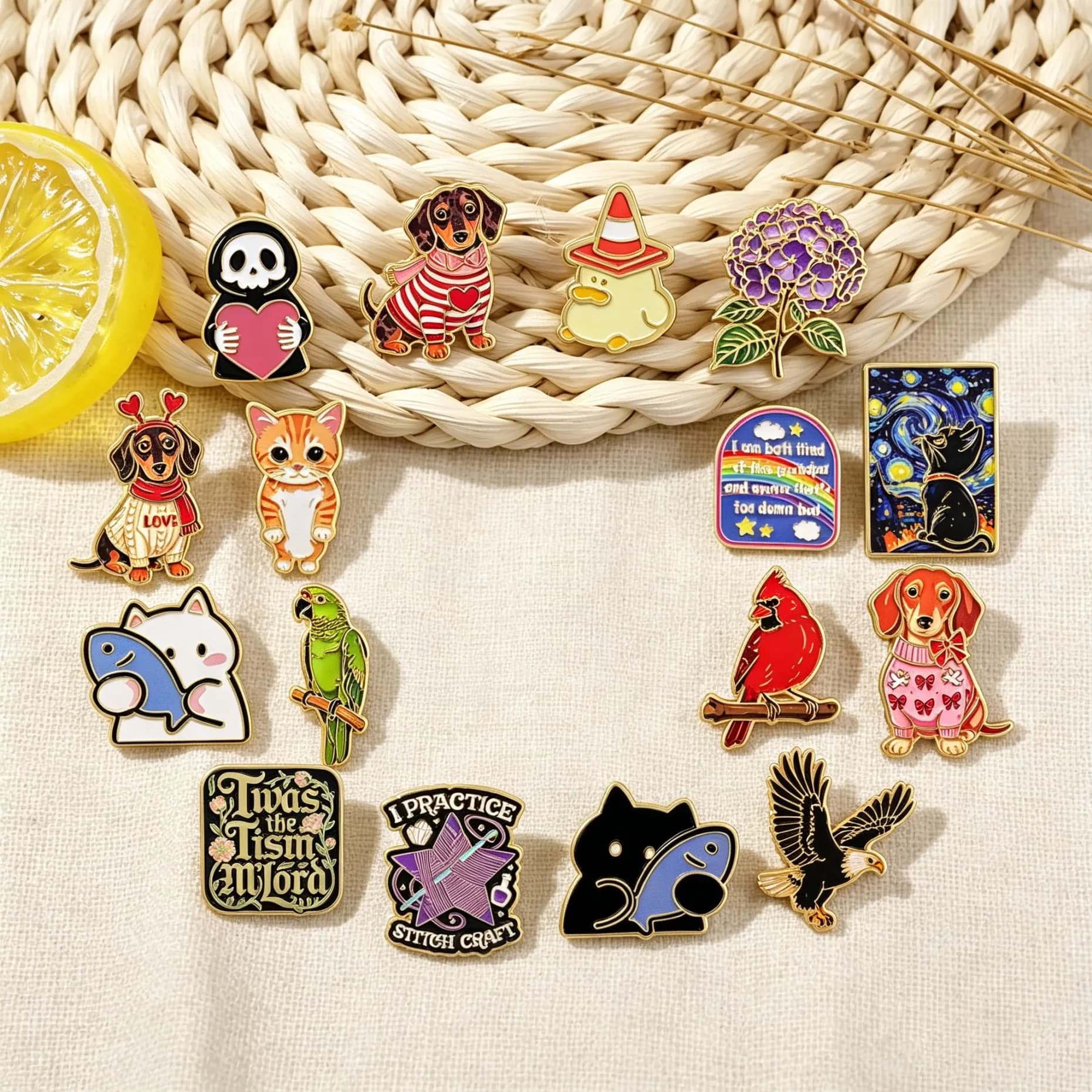 Funny Dachshund Enamel Pin Cartoon Cat Badge On Backpack Lapel Pins Flowers Brooches for Jackets Cosplay Accessories Gift
