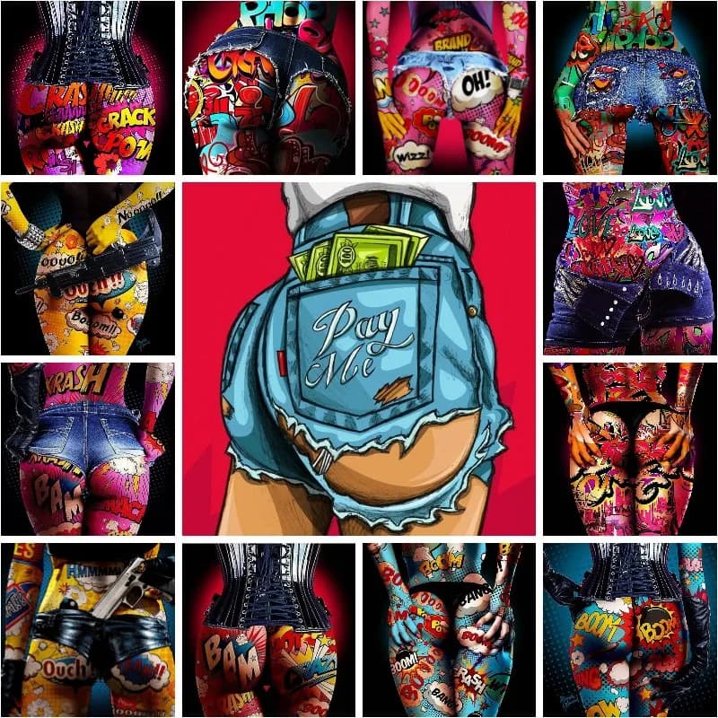 5D Diy Drill Diamond Painting Woman Butt Graffiti Art Mosaic Full 100% Cover Embroidery Girl Modern Abstract Room Wall Art