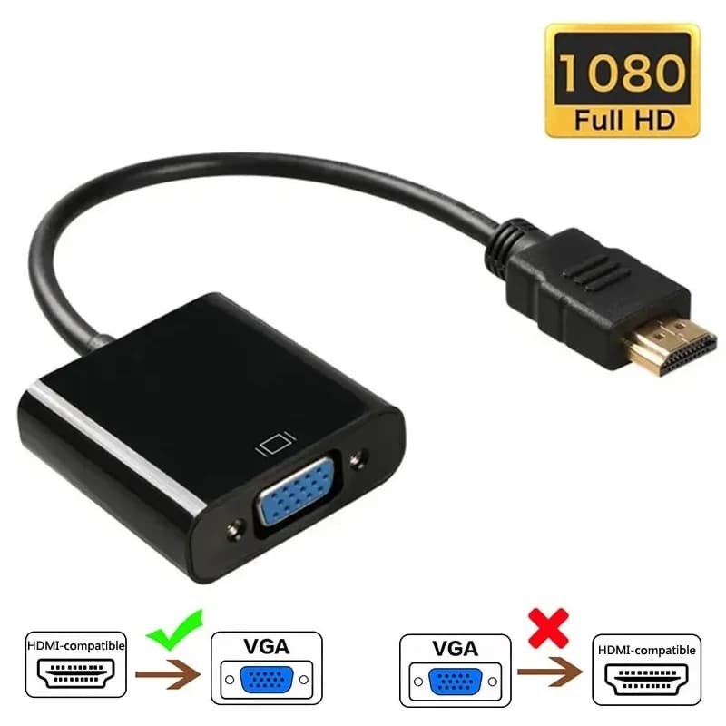 Adattatore HDMI compatibile con VGA 1080P, da HDMI maschio a VGA femmina, con alimentazione audio per PS4, PC, laptop, TV, proiettore