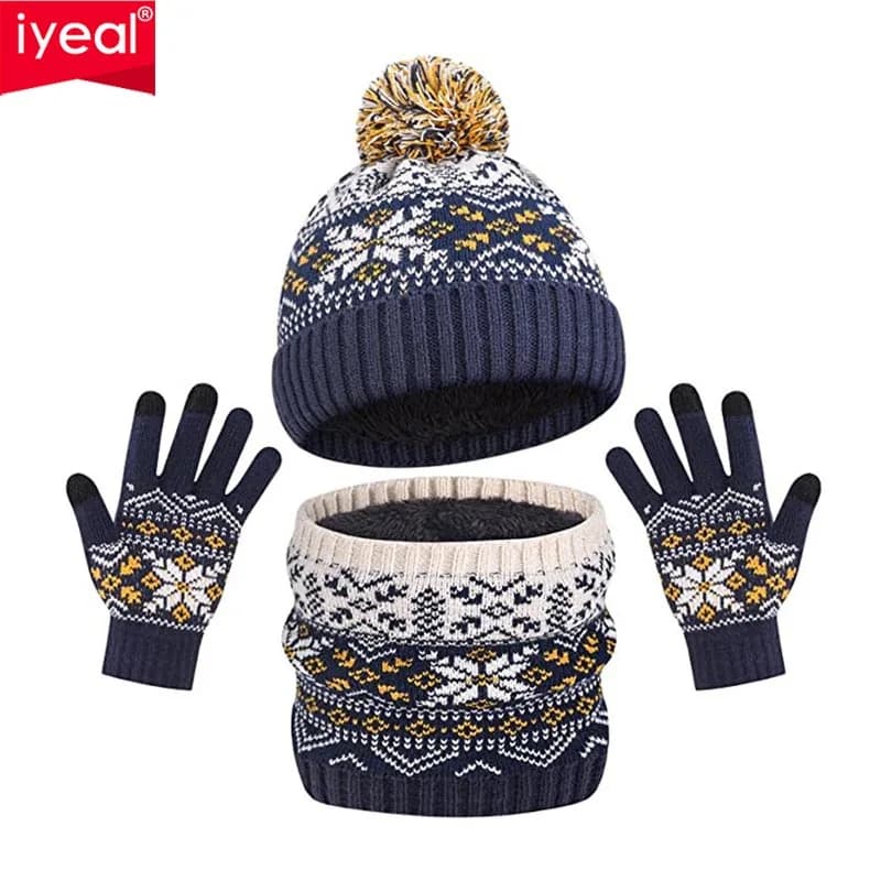 IYEAL Guanti sciarpa per cappello lavorato a maglia caldo per bambini invernali Set da tre pezzi Set lavorato a maglia caldo in velluto per bambini