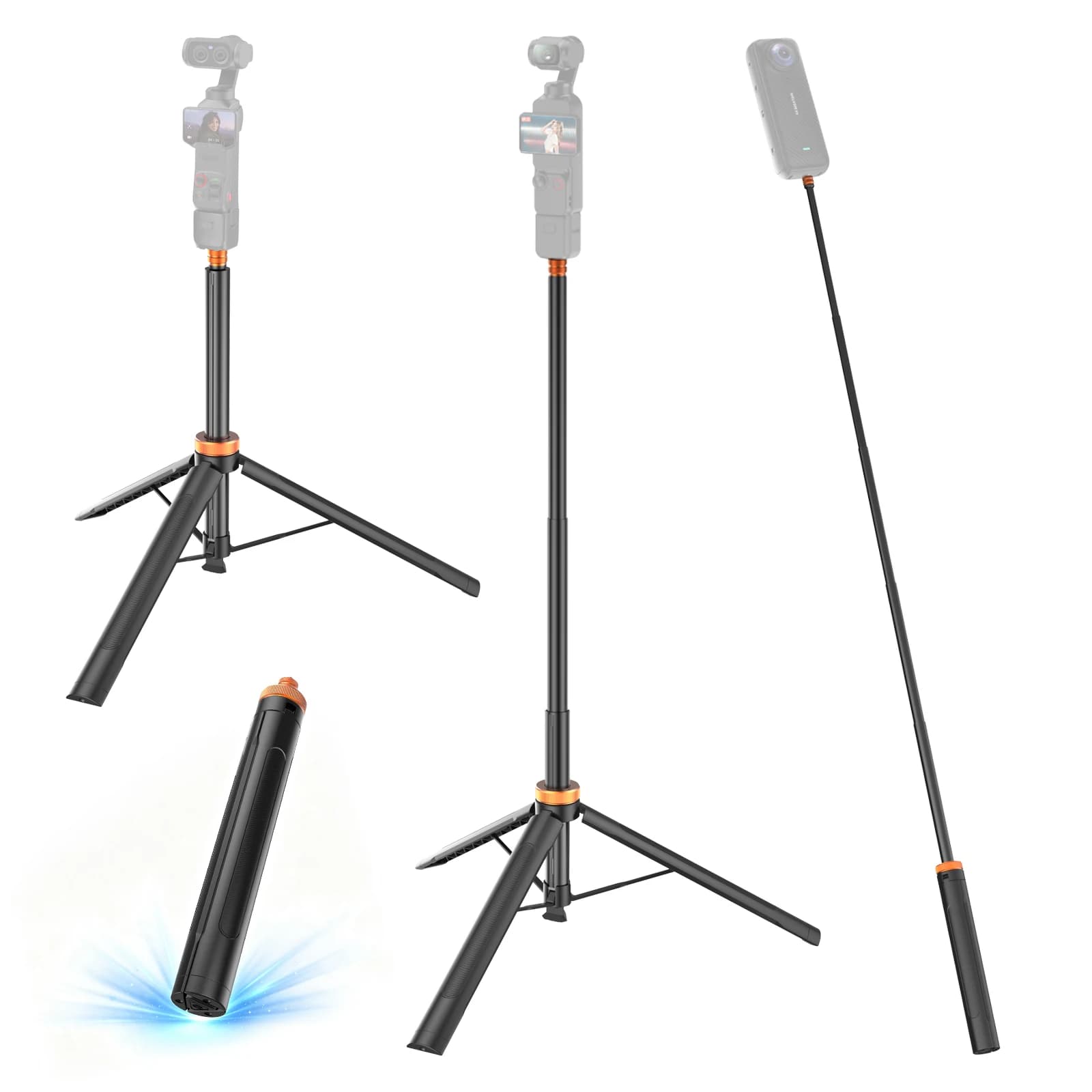 Portable Street Photography Tripod Stand Auto-Extendable Aluminum Alloy Pole Adjustable 1.5m with 1/4 Screw Nuts Selfie Stick Us