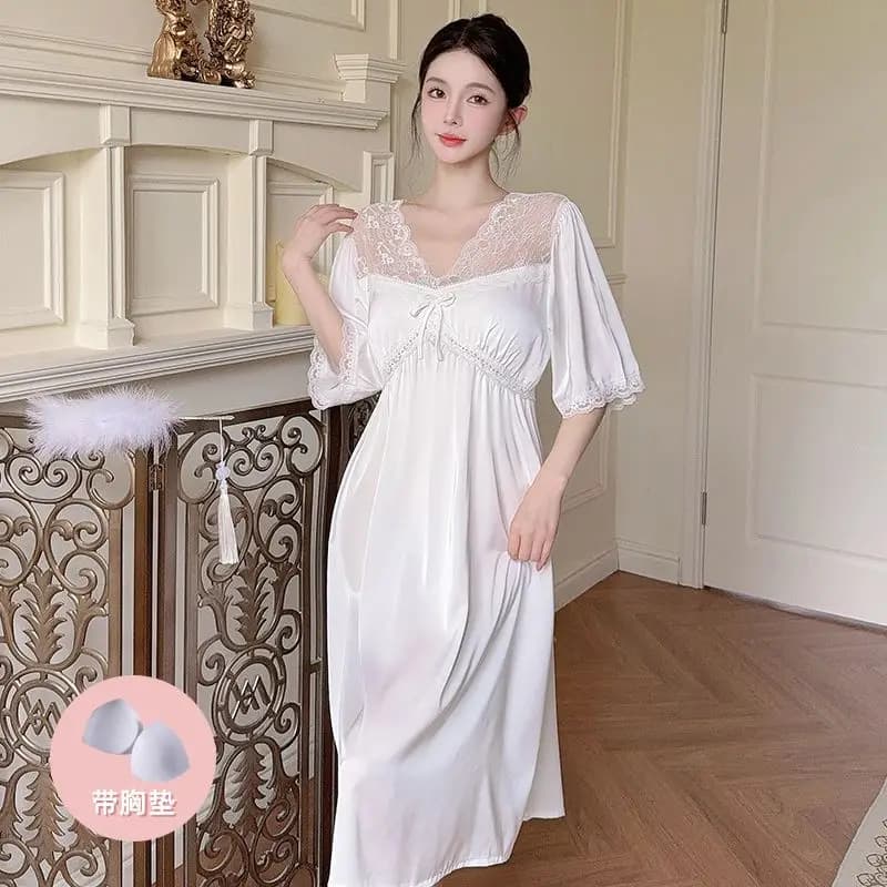 2025 Estate Manica corta Sexy Pizzo Con scollo a V Lingerie Raso di seta Camicie da notte per le donne Indumenti da notte Abito da notte Camicia da notte Casa Nighty