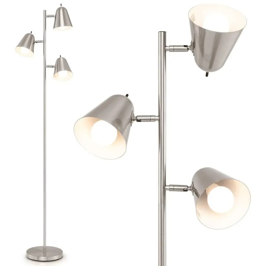 3 Lights Floor Lamp, Mid-Century Modern Style, High Floor Lamp with 3 A19 LED Lamps and Adjustable Heads, 3 E26