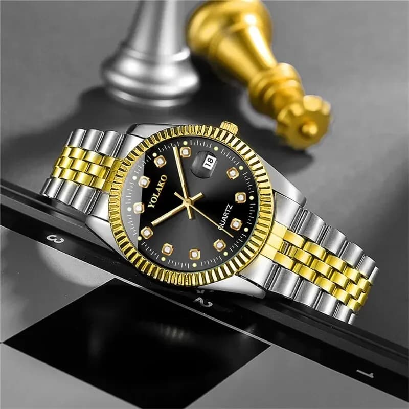 Orologio da uomo in oro con calendario con cinturino in acciaio inossidabile Orologio da polso al quarzo da lavoro alla moda Relogio Masculino per regali da uomo