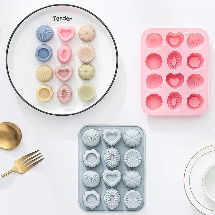 12 stampi in silicone per cioccolato e dolci, in 6 diverse forme, per mousse, budini e dessert