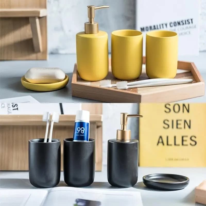 QX2E Portabicchieri per spazzolino Set da bagno Set per bottiglia lozione Scatola per dispenser sapone