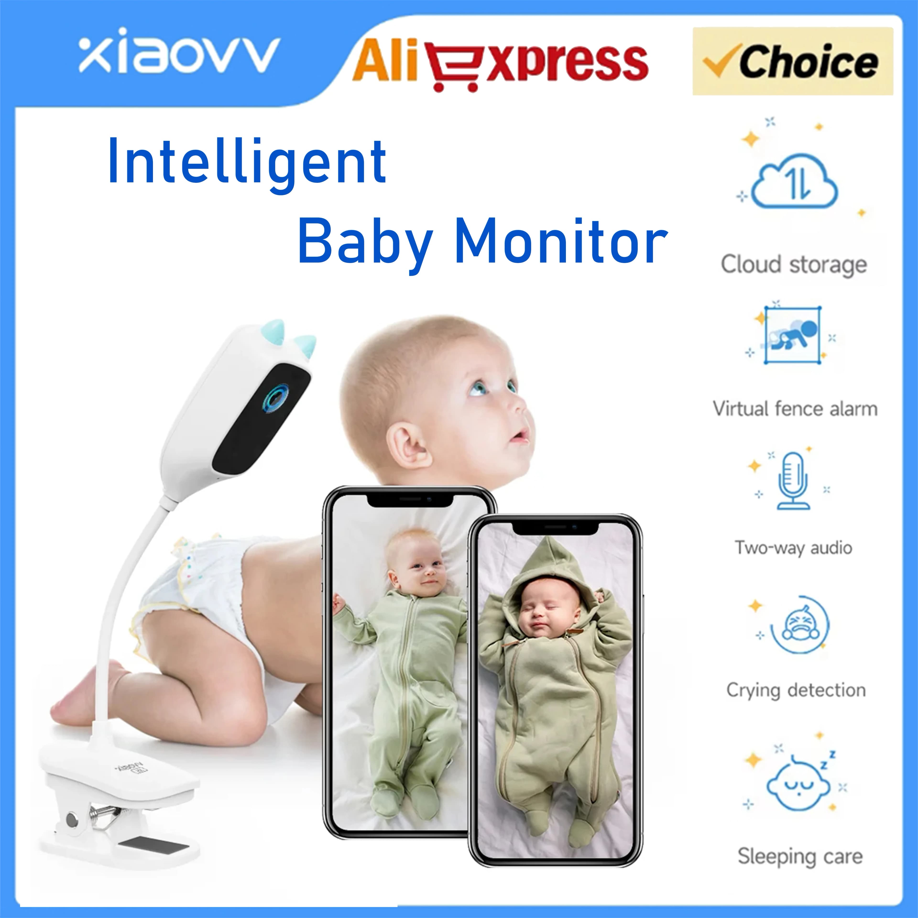4MP XIAOVV Video Baby Monitor Rilevamento del Pianto Visione Notturna a Colori Rotazione a 360 Gradi Audio Bidirezionale WiFi Telecamera per Neonato Interno