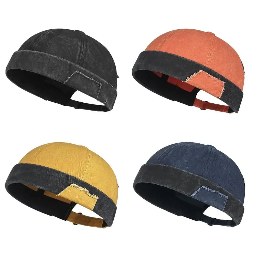 Fashion Hip Hop Beanie Street Hat Cotton Washed Denim Skullcap Solid Color Adjustable Brimless Docker Cap Outdoor