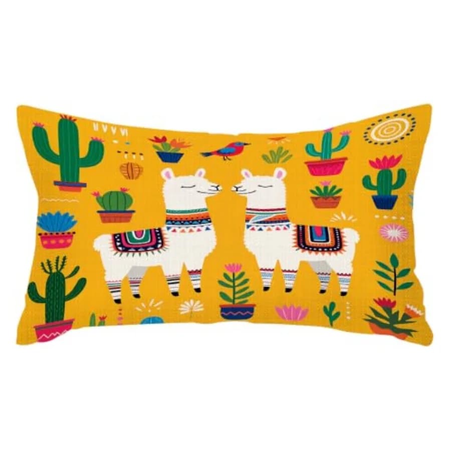 Throw Pillow Covers Cartoon Llama Cacti Alpaca Cute Animal Boho Ethnic Pillow Cases Cotton Linen Waist Lumbar Cushion Cover Sof