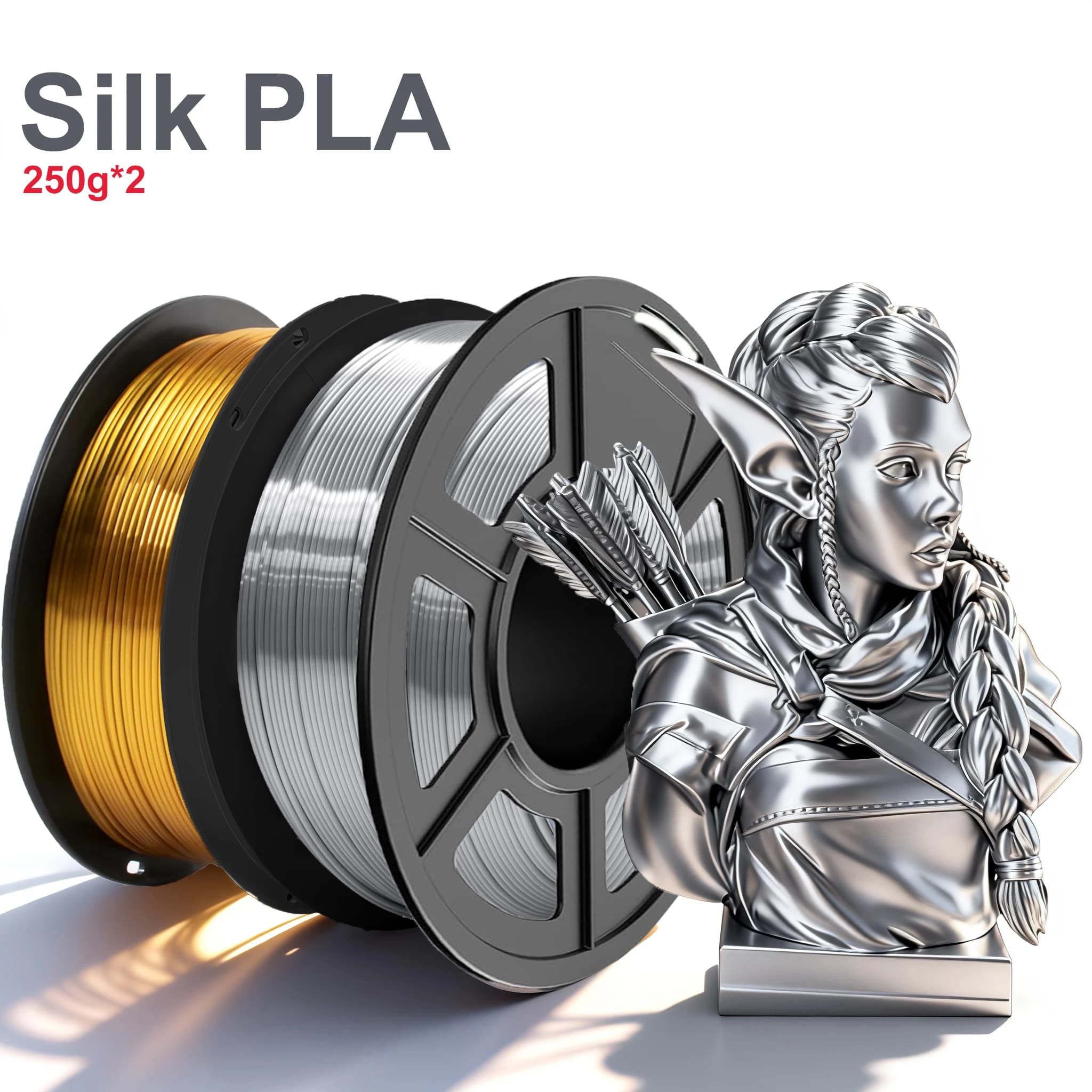 Filament PLA 1.75mm for 3D Printer, Consumable Metal Effect Polished 250g/500g/1kg 1 Coil, Dimensional Accuracy +/- 0.2mm