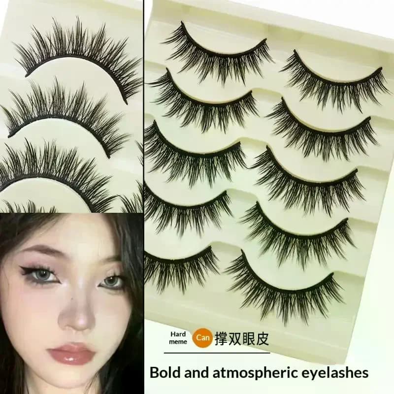 /YOV/5 Pairs Manga Lashes Cosplay Fake Eyelashes Strip Lash Soft Natural Look Fox Eye Korean Manhua Makeup False Eyelashes