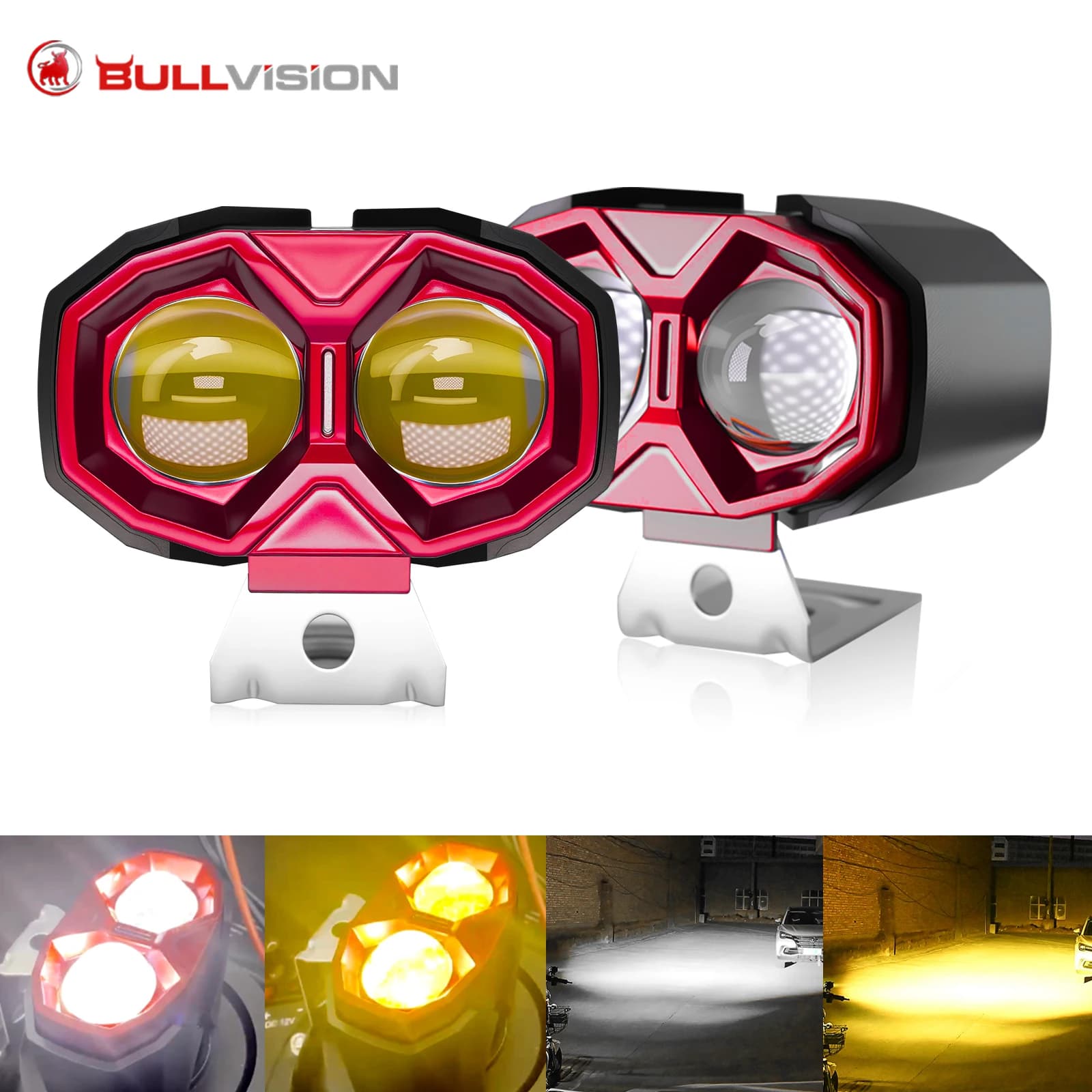 1PCS Motorcycle LED Electric Dual Light Electric Bike 3000K 6000K Dual Light Electric Modification Lamp Double Head 12V‑100V