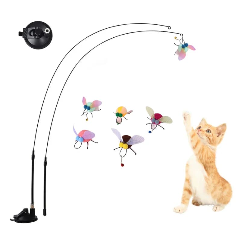 Simulazione di gatti Insetto Giocattolo interattivo per gatti Teaser con ventosa Piuma divertente per gattini Gioca a chase Esercizio Forniture per giocattoli per gatti