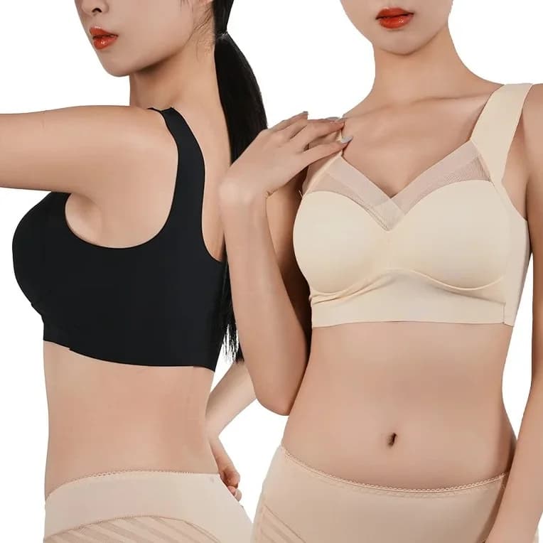 Women Seamless Bra Wide Strap Mesh V Neck Large Size Sports Bra Push Up Comfort Everyday Ice Silk Bras Underwear Yoga Crop Top