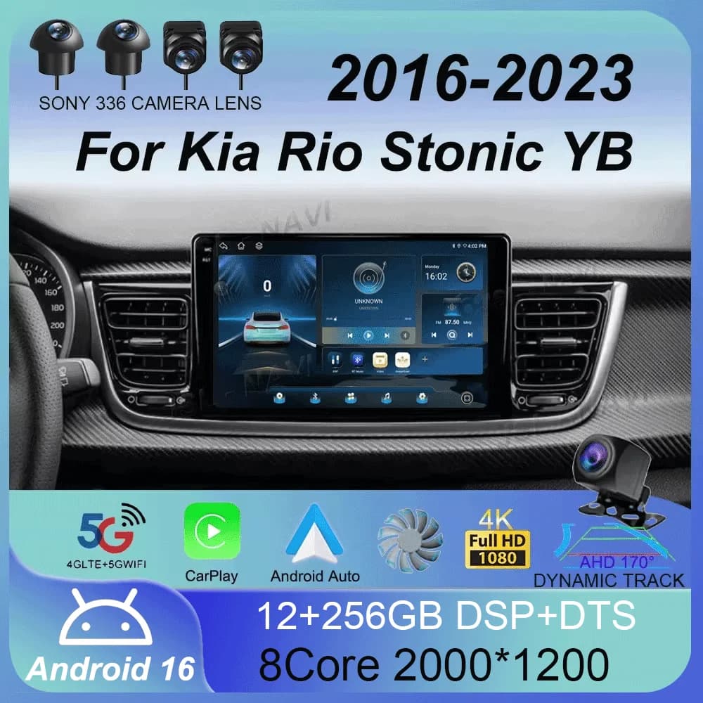Autoradio Multimediale Android 16 per Kia Rio Stonic YB 2016-2023 con Carplay, Stereo Auto 4G DSP RDS