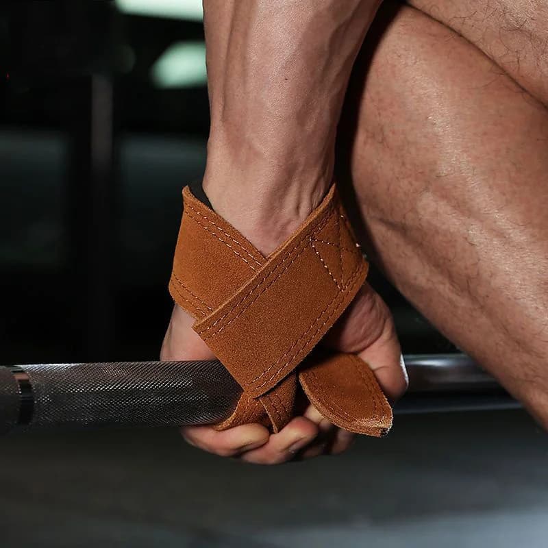 Leather Weight Lifting Wrist Straps Pull-ups Bands Fitness Bodybuilding Training Gym Lifting Straps with Non Slip Cowhide Grip