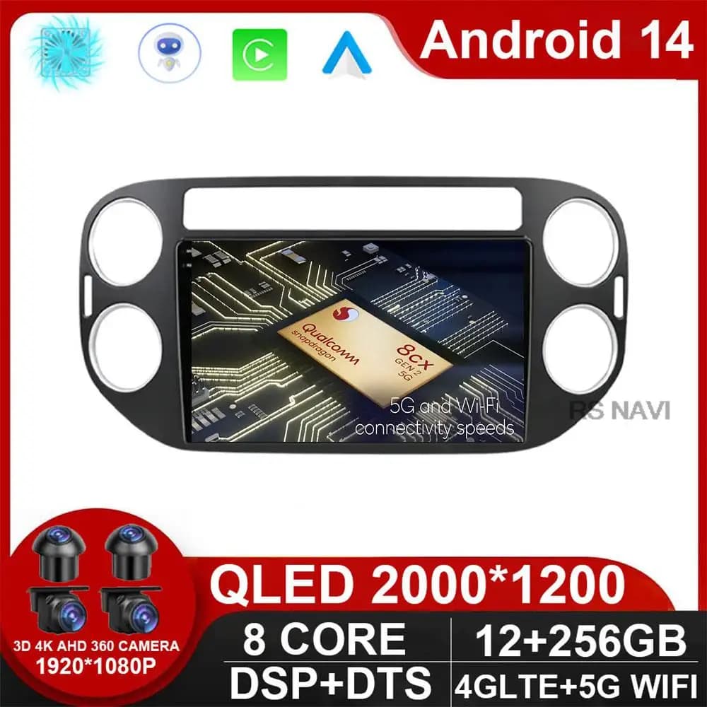 Android 14 Auto Carplay Car Radio Multimedia Player for VW Volkswagen Tiguan 2006-2016 2 din Autoradio Stereo GPS NO DVD