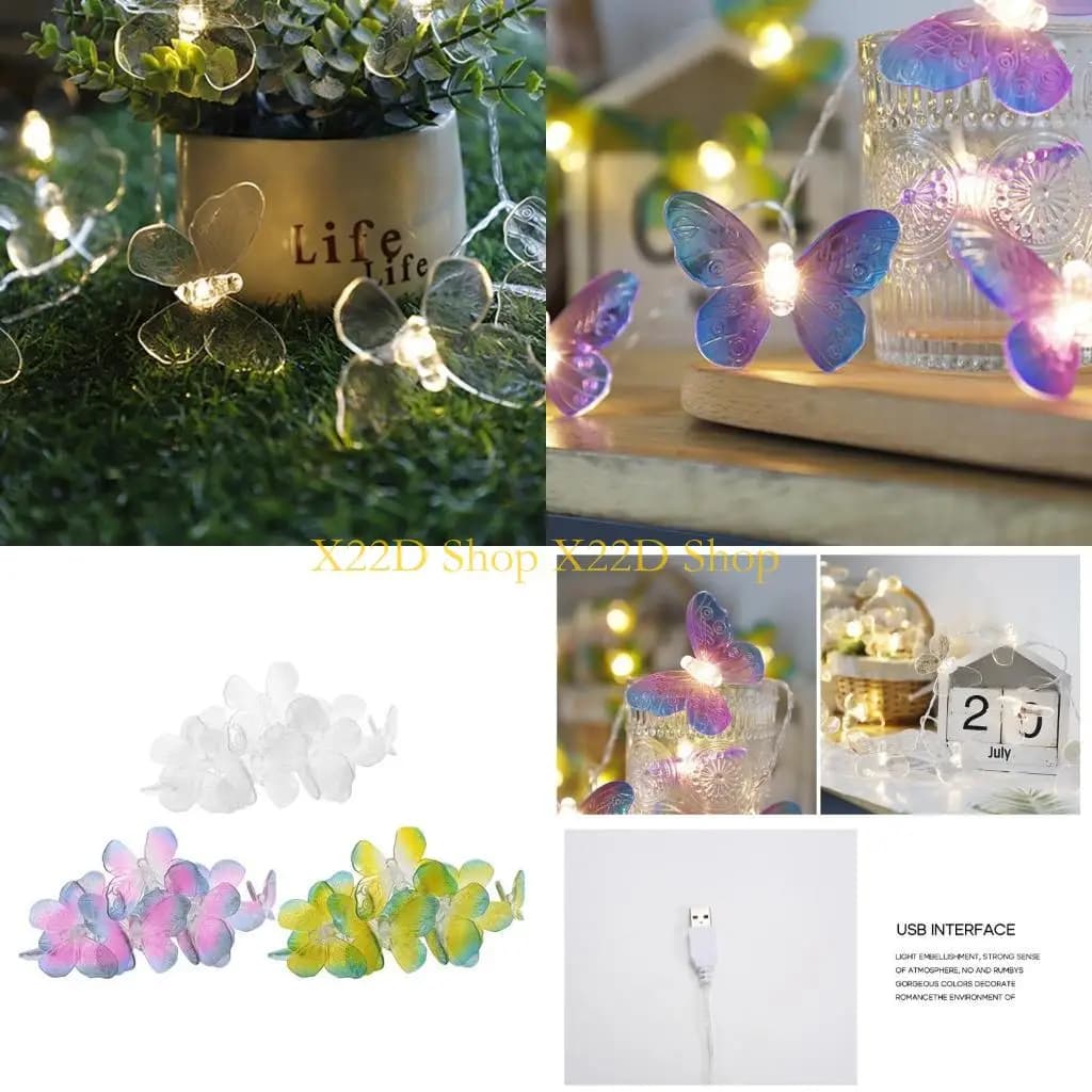 X22D Decorazione per esterni Farfalla LED Luci a corda 3M20 Lampade Lampada da notte fata