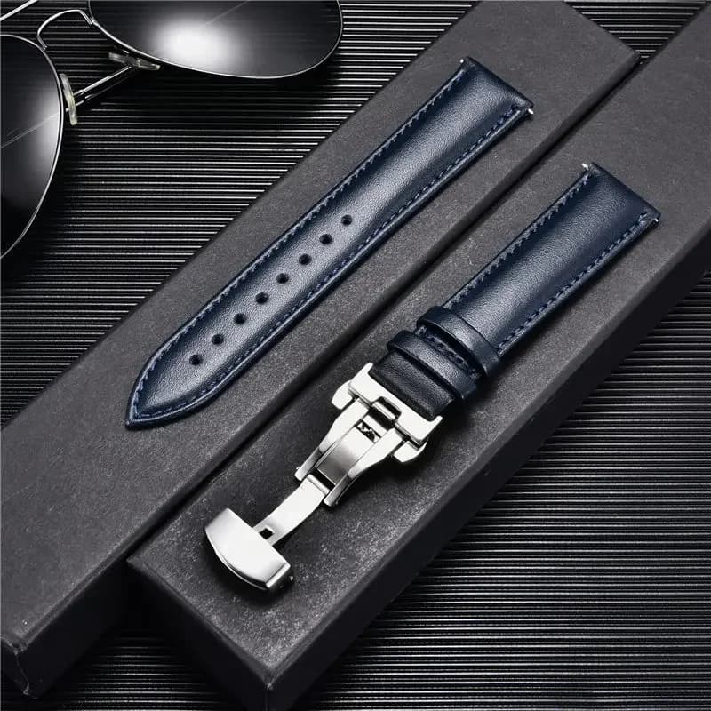 Calfskin Leather Strap 18mm 20mm 22mm 24mm Men's Women's Temperament Watch Band Automatic Butterfly Buckle Watch Accessories