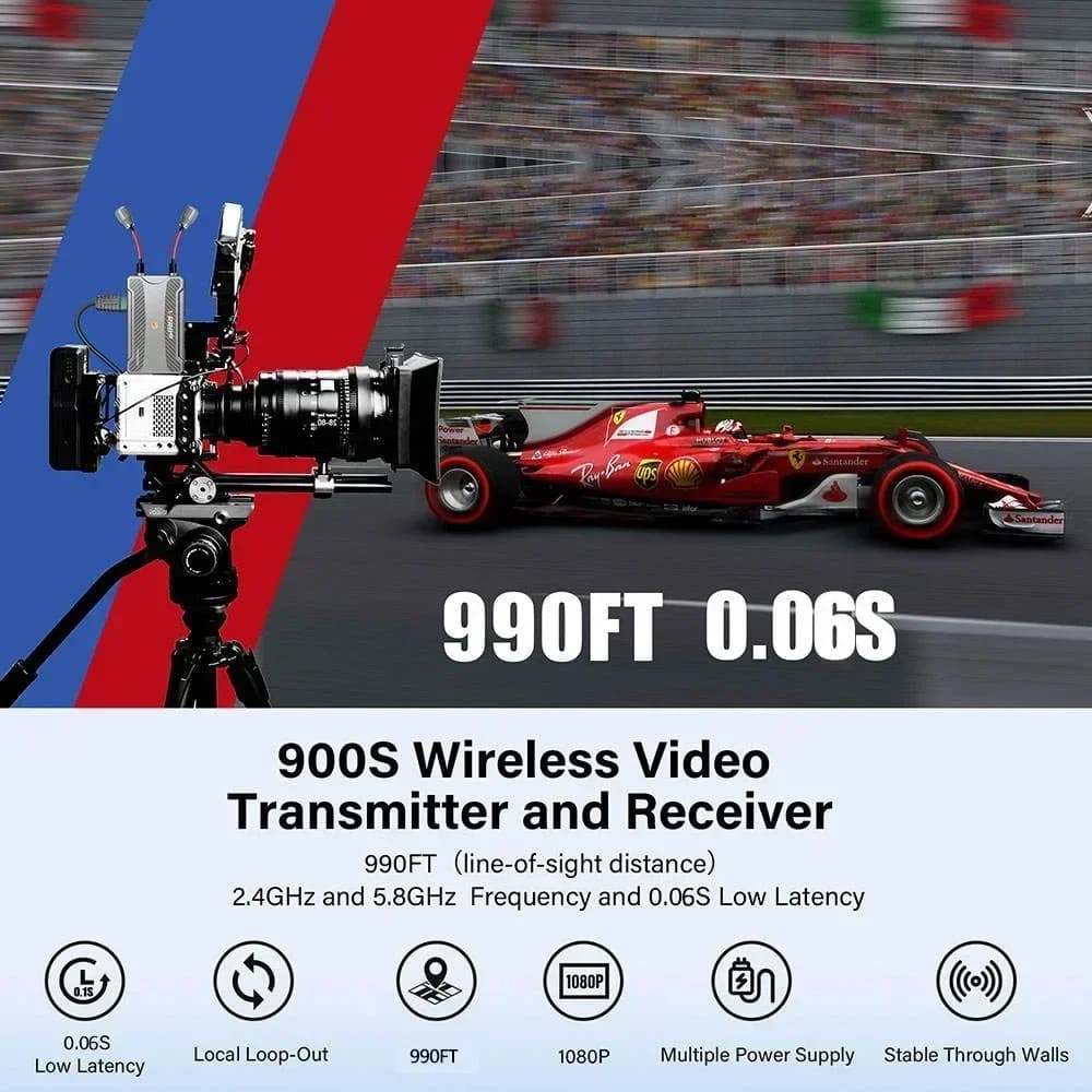 Trasmettitore e Ricevitore Wireless 5.8Ghz 300M, Extender HDMI Audio Video, Supporto Batteria NP-F per Fotocamera, PC, Laptop e TV