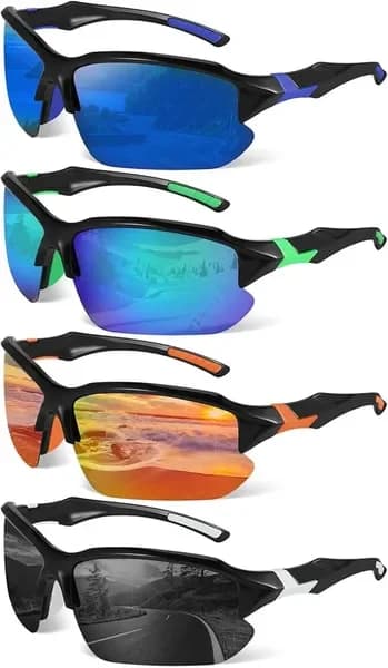 Set di 4 Occhiali da Sole Sportivi Polarizzati per Uomo e Donna, Protezione UV per Baseball, Ciclismo, Corsa e Pesca